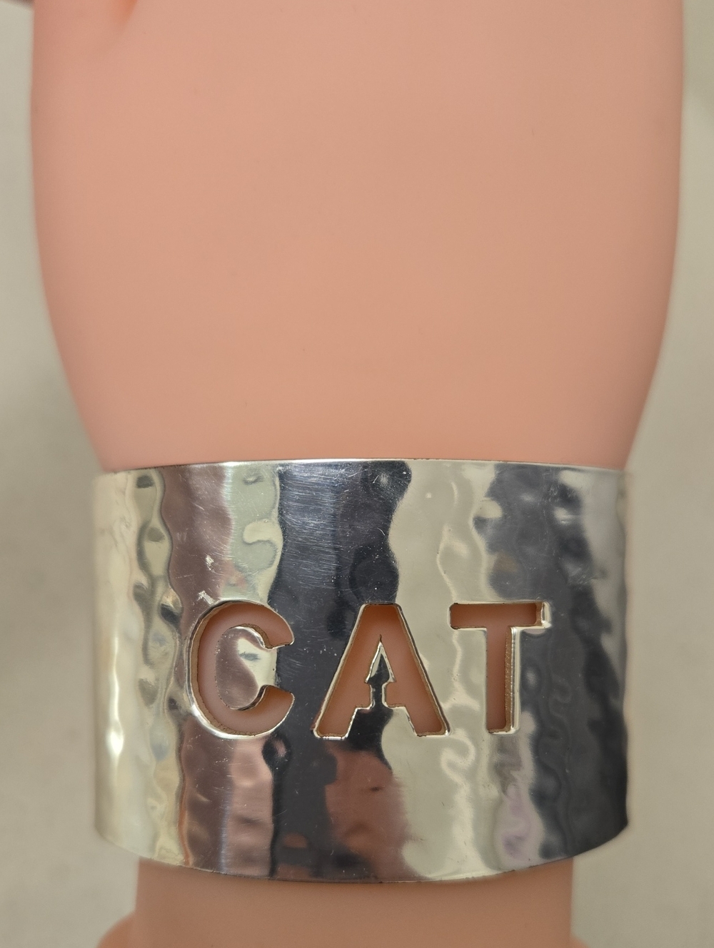Rustic Cuff Custom Engraved CAT Monogram Hammered Silver Cuff